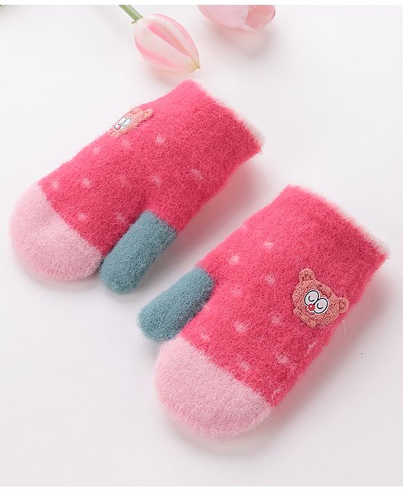 Babyhug Gloves With Animal Patch - Dark Pink