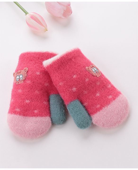 Babyhug Gloves With Animal Patch - Dark Pink