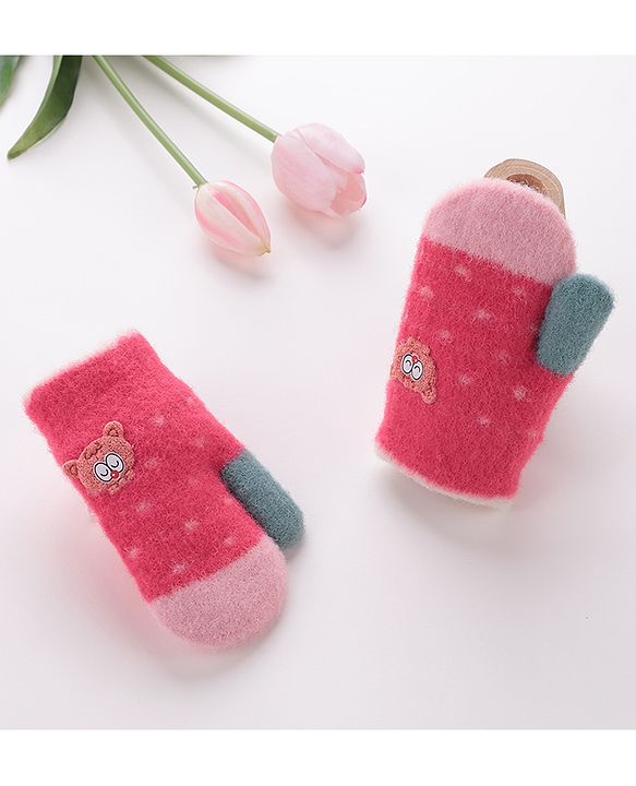 Babyhug Gloves With Animal Patch - Dark Pink