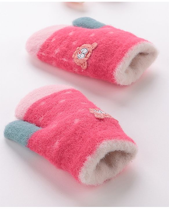 Babyhug Gloves With Animal Patch - Dark Pink