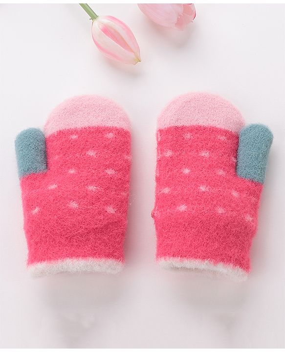Babyhug Gloves With Animal Patch - Dark Pink
