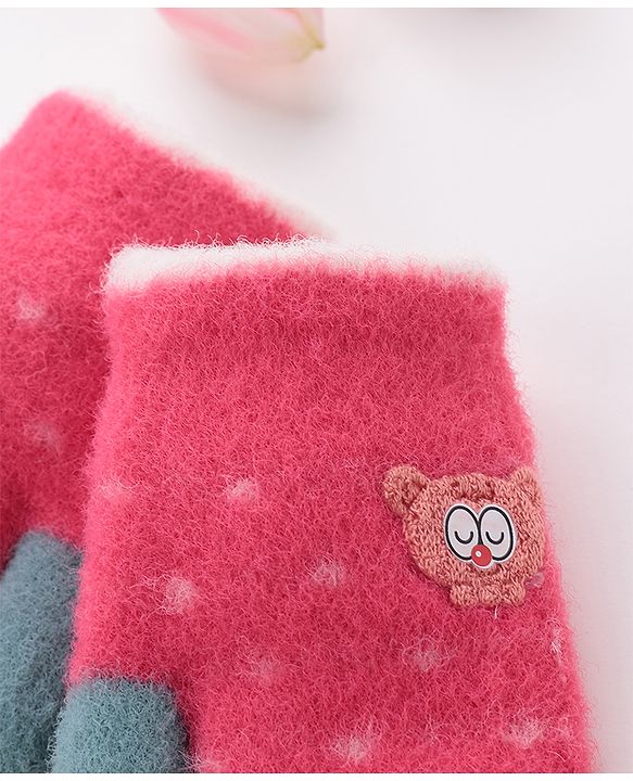 Babyhug Gloves With Animal Patch - Dark Pink