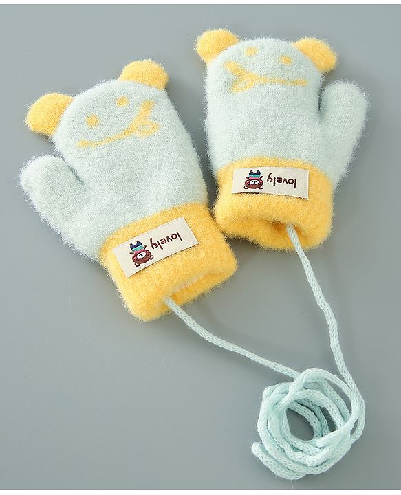 Babyhug Gloves With Bear Patch- Light Green