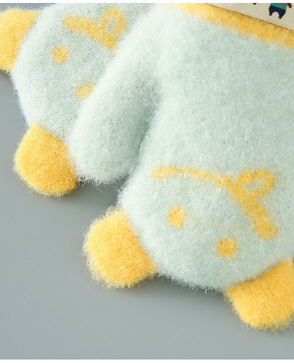 Babyhug Gloves With Bear Patch- Light Green