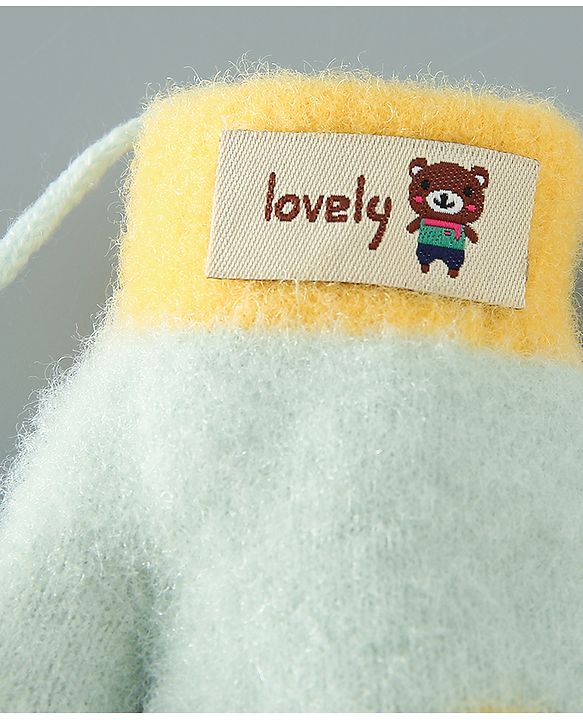 Babyhug Gloves With Bear Patch- Light Green