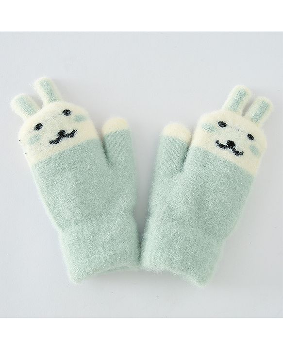 Babyhug Gloves with Face Design - Light Green