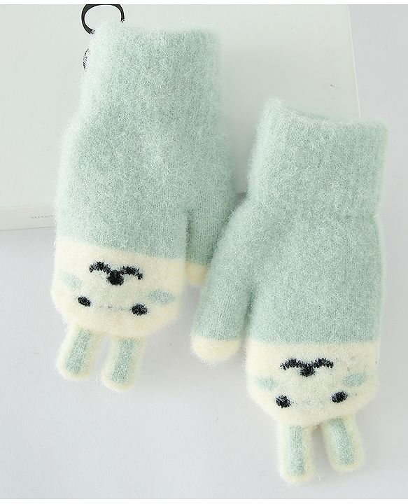 Babyhug Gloves with Face Design - Light Green