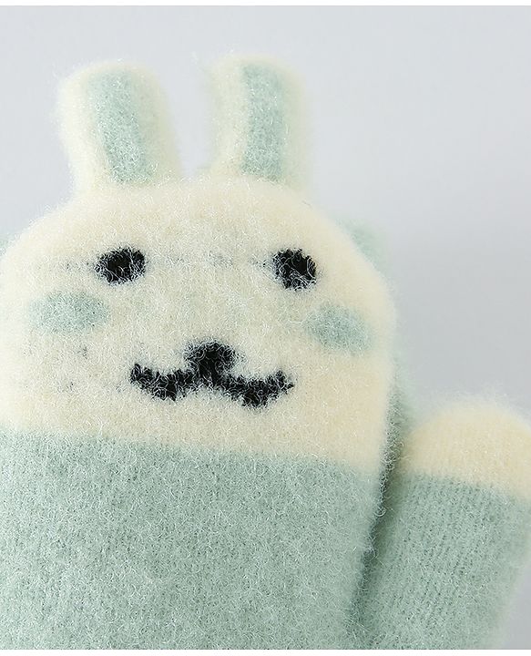 Babyhug Gloves with Face Design - Light Green