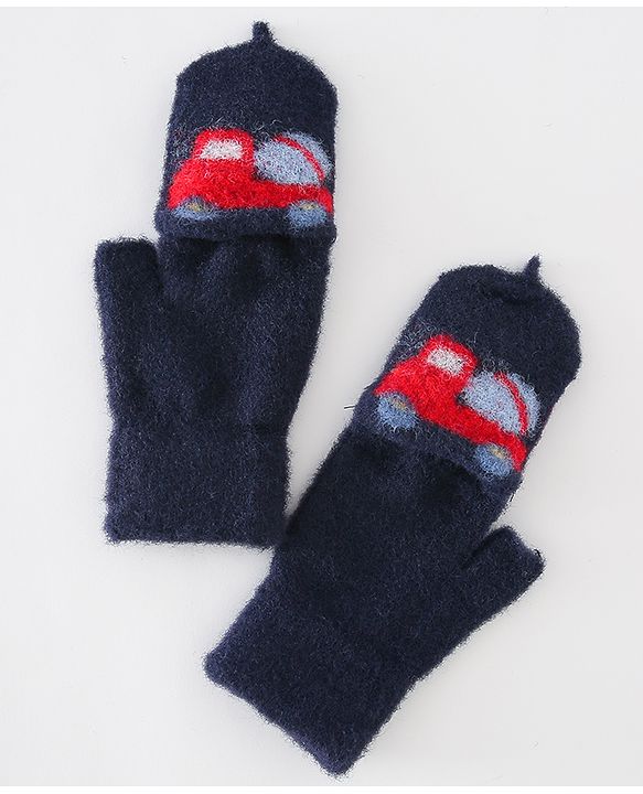 Babyhug Gloves With Car Design -Navy Blue