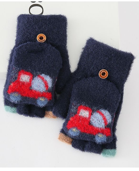 Babyhug Gloves With Car Design -Navy Blue