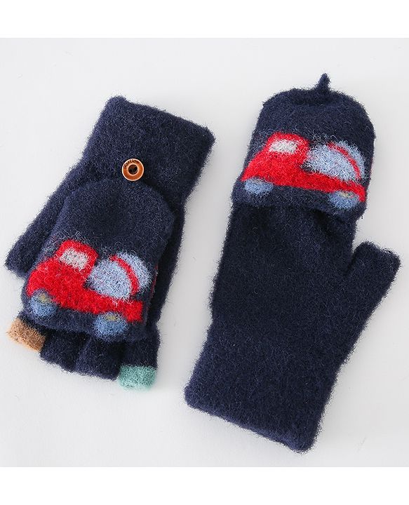 Babyhug Gloves With Car Design -Navy Blue