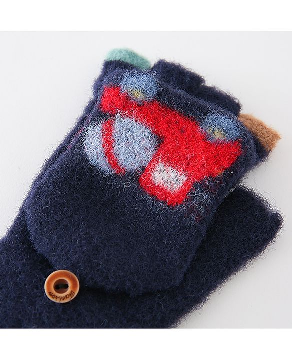 Babyhug Gloves With Car Design -Navy Blue