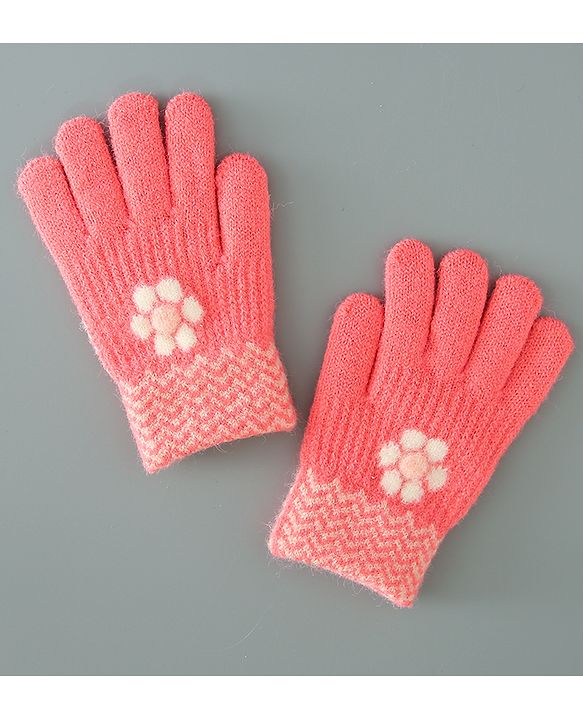 Babyhug Floral Design Gloves - Orange