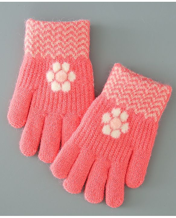 Babyhug Floral Design Gloves - Orange