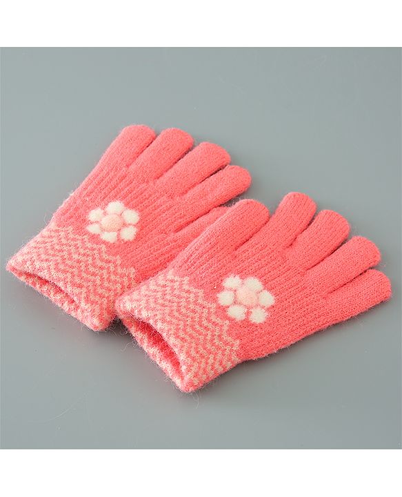 Babyhug Floral Design Gloves - Orange