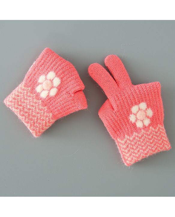 Babyhug Floral Design Gloves - Orange