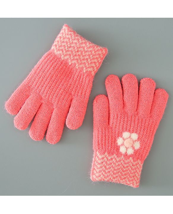 Babyhug Floral Design Gloves - Orange