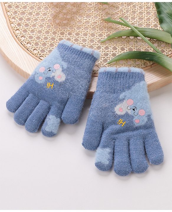Babyhug Gloves With Bear Design - Blue