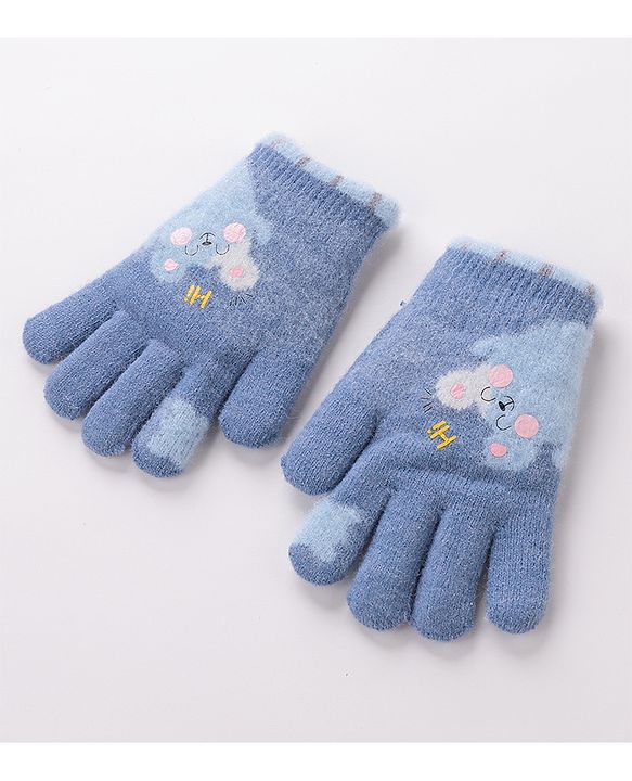 Babyhug Gloves With Bear Design - Blue