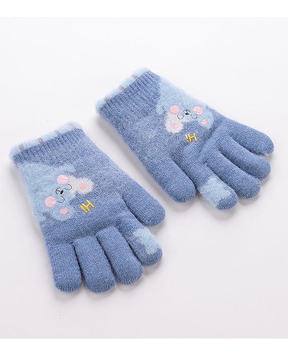 Babyhug Gloves With Bear Design - Blue