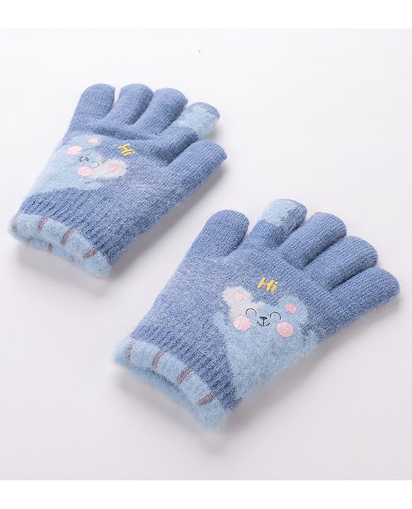 Babyhug Gloves With Bear Design - Blue
