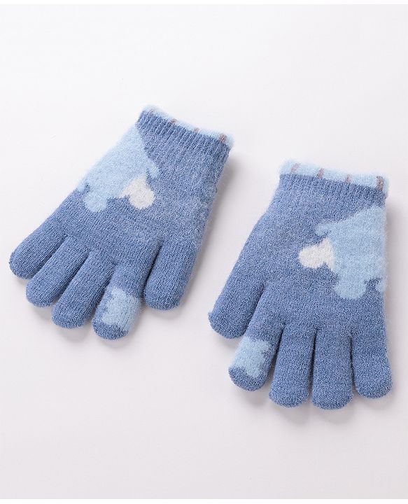 Babyhug Gloves With Bear Design - Blue