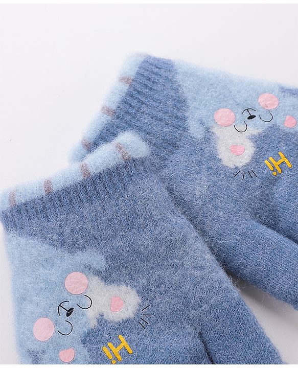 Babyhug Gloves With Bear Design - Blue