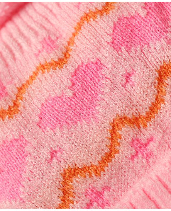 Babyhug Woollen Cap with Heart & Bear Design Pink - Diameter 9 cm