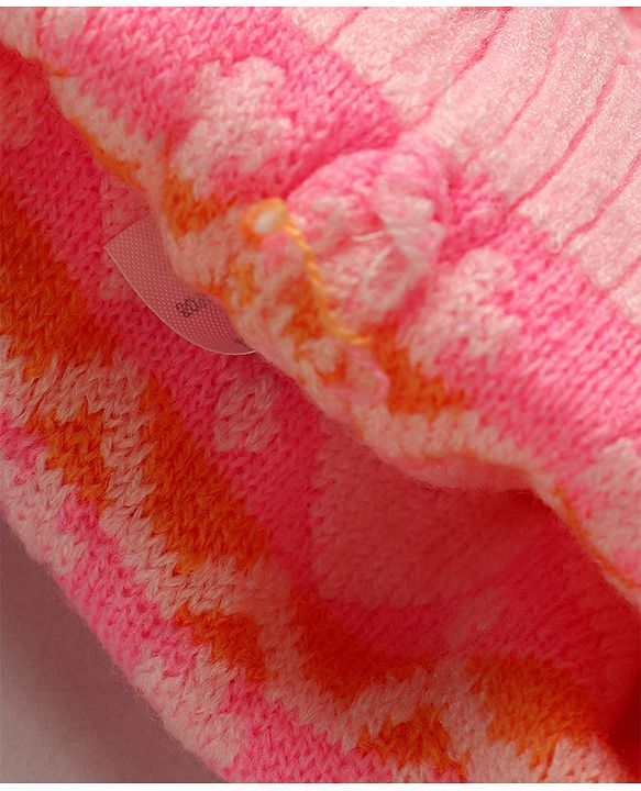 Babyhug Woollen Cap with Heart & Bear Design Pink - Diameter 9 cm