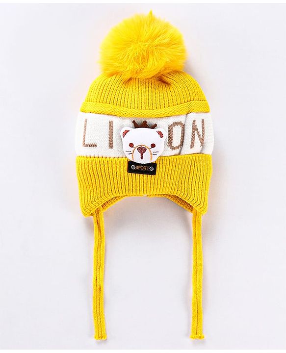 Babyhug Pom Pom Woollen Cap Puppy Design - Yellow