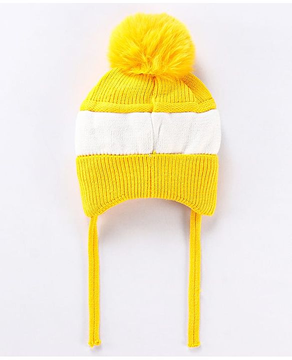 Babyhug Pom Pom Woollen Cap Puppy Design - Yellow