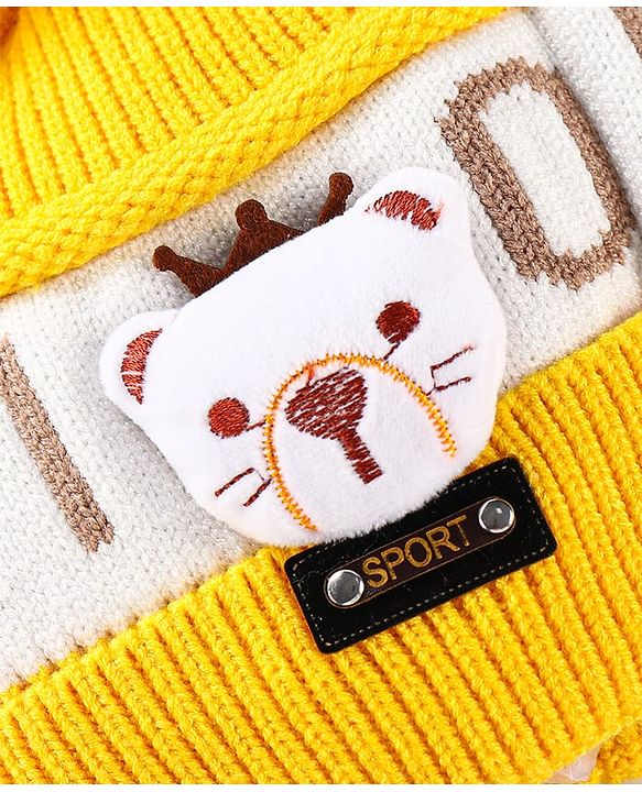 Babyhug Pom Pom Woollen Cap Puppy Design - Yellow