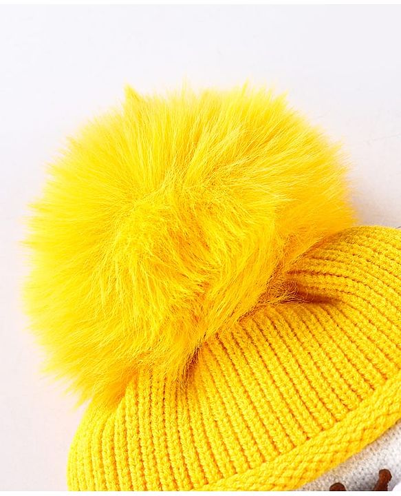 Babyhug Pom Pom Woollen Cap Puppy Design - Yellow