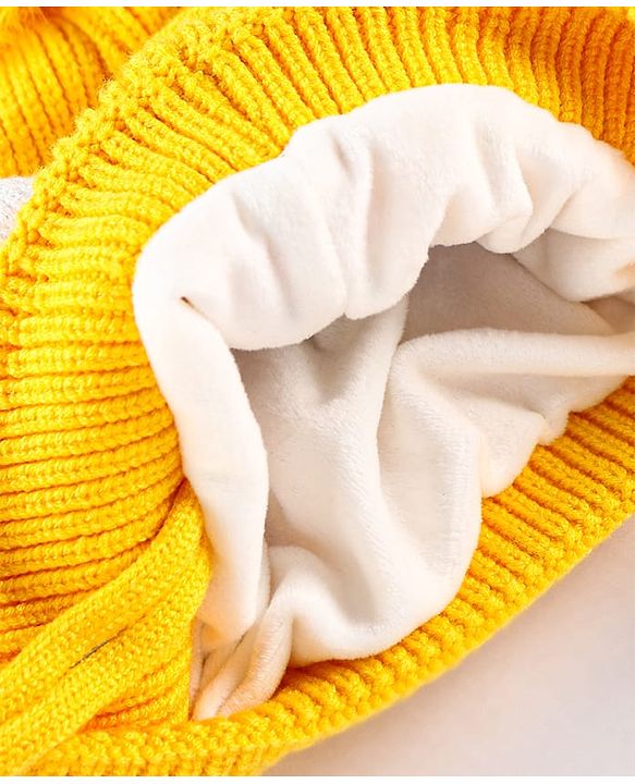 Babyhug Pom Pom Woollen Cap Puppy Design - Yellow