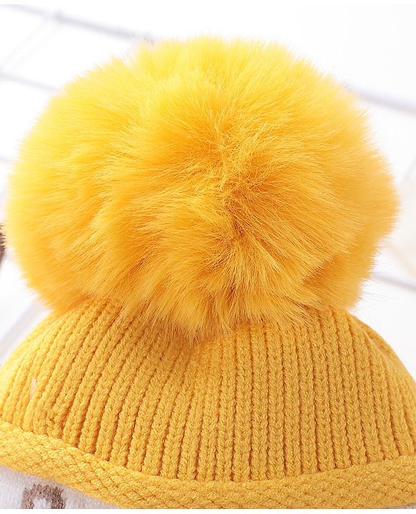 Babyhug Pom Pom Woollen Cap Puppy Design - Yellow