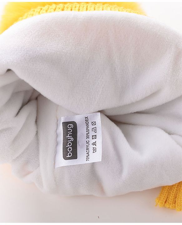Babyhug Pom Pom Woollen Cap Puppy Design - Yellow