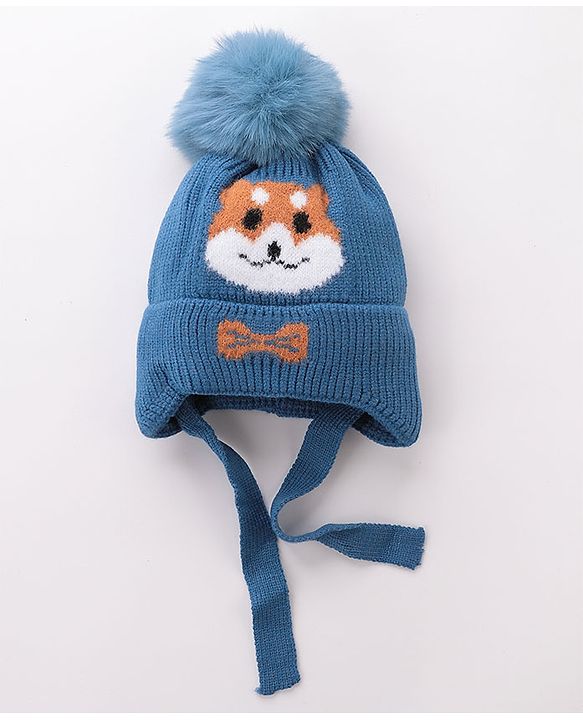 Babyhug Woollen Cap Fox Design Blue - Diameter 11 cm