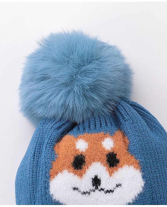 Babyhug Woollen Cap Fox Design Blue - Diameter 11 cm