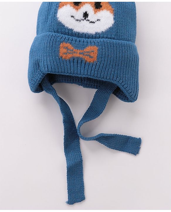 Babyhug Woollen Cap Fox Design Blue - Diameter 11 cm