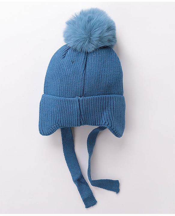 Babyhug Woollen Cap Fox Design Blue - Diameter 11 cm