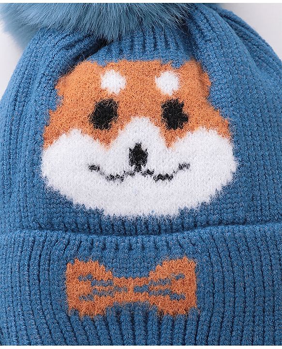 Babyhug Woollen Cap Fox Design Blue - Diameter 11 cm