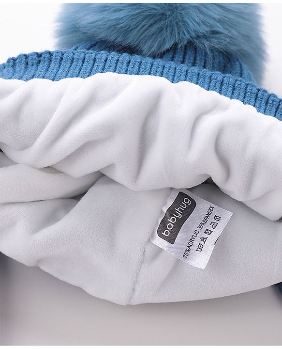 Babyhug Woollen Cap Fox Design Blue - Diameter 11 cm