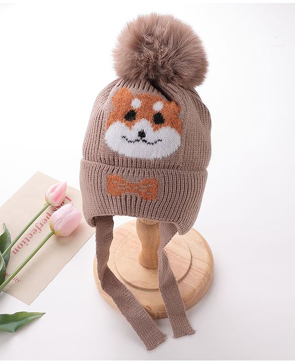 Babyhug Woollen Cap Fox Design Blue - Diameter 11 cm