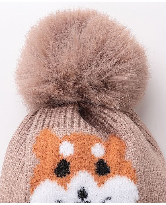 Babyhug Woollen Cap Fox Design Blue - Diameter 11 cm