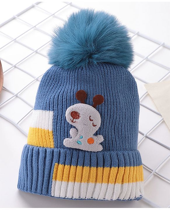 Babyhug Pom Pom Woollen Cap Puppy Design - Blue