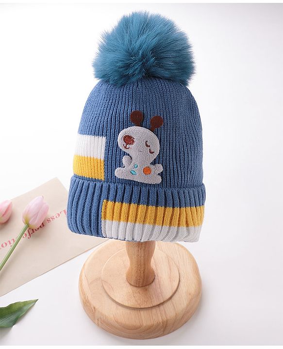 Babyhug Pom Pom Woollen Cap Puppy Design - Blue