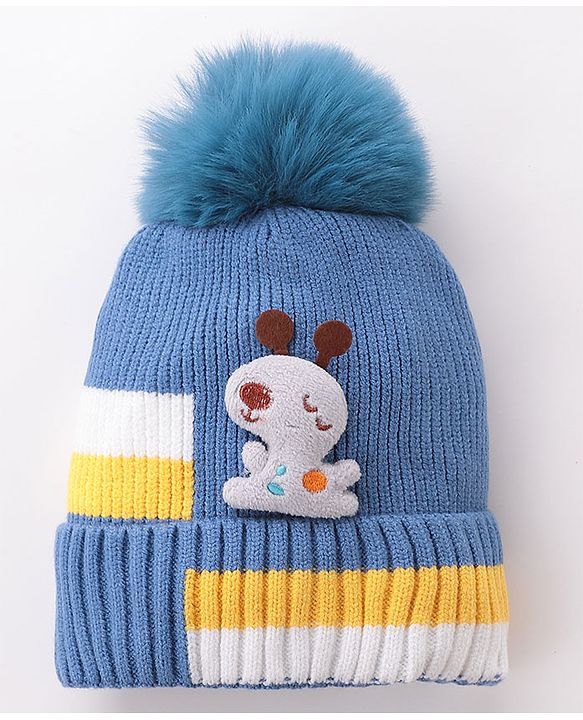 Babyhug Pom Pom Woollen Cap Puppy Design - Blue