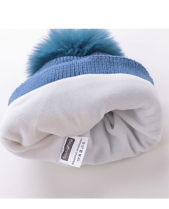 Babyhug Pom Pom Woollen Cap Puppy Design - Blue