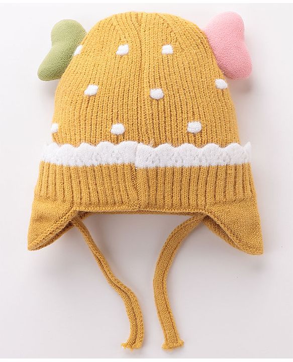 Babyhug Woollen Cap With Heart Applique - Yellow