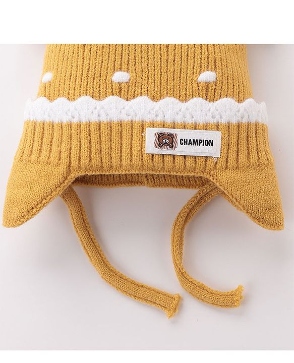 Babyhug Woollen Cap With Heart Applique - Yellow